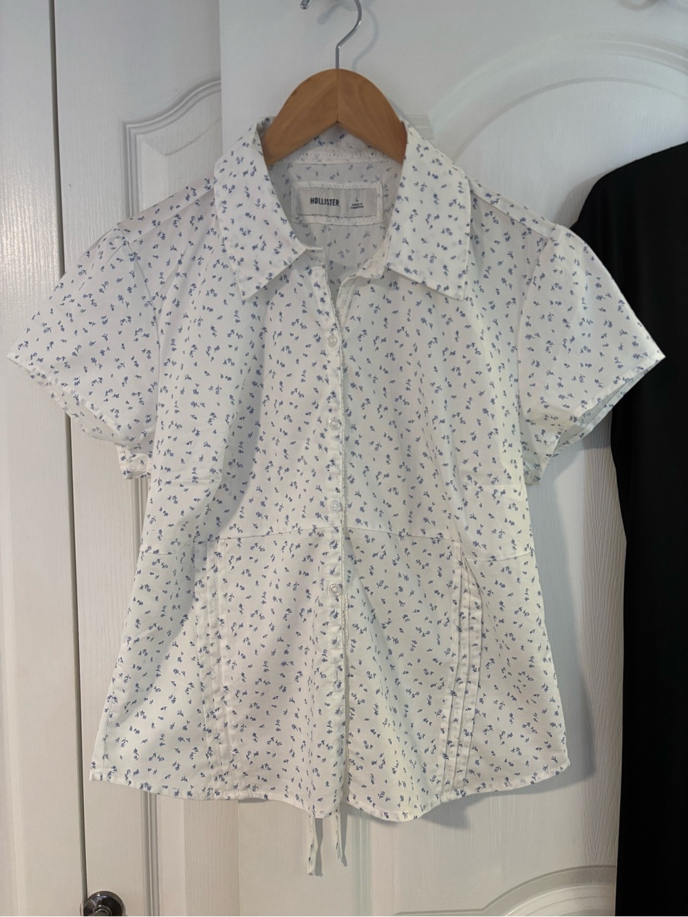 Hollister white button up with blue flowers